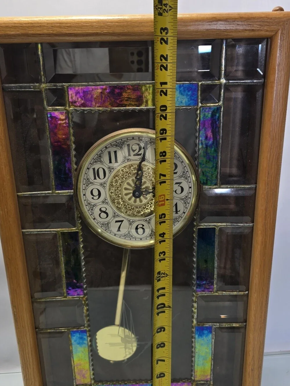 Cathedral Church Window Style Pendulum Wall Clock Stained Art Glass Lighthouse.